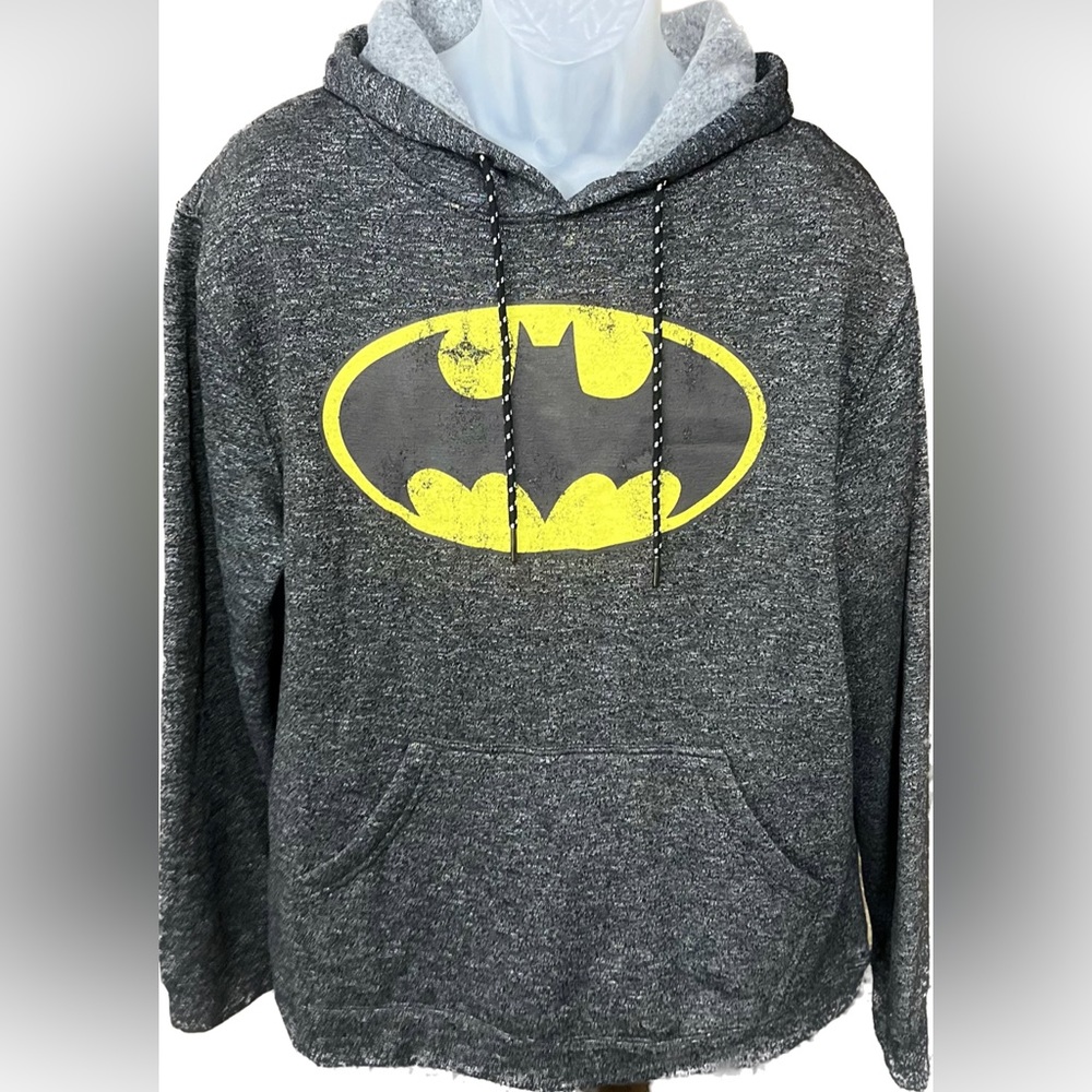 Batman DC Comics NWOT XL Hoodie Sweatshirt Heather Black Distressed Screenprint